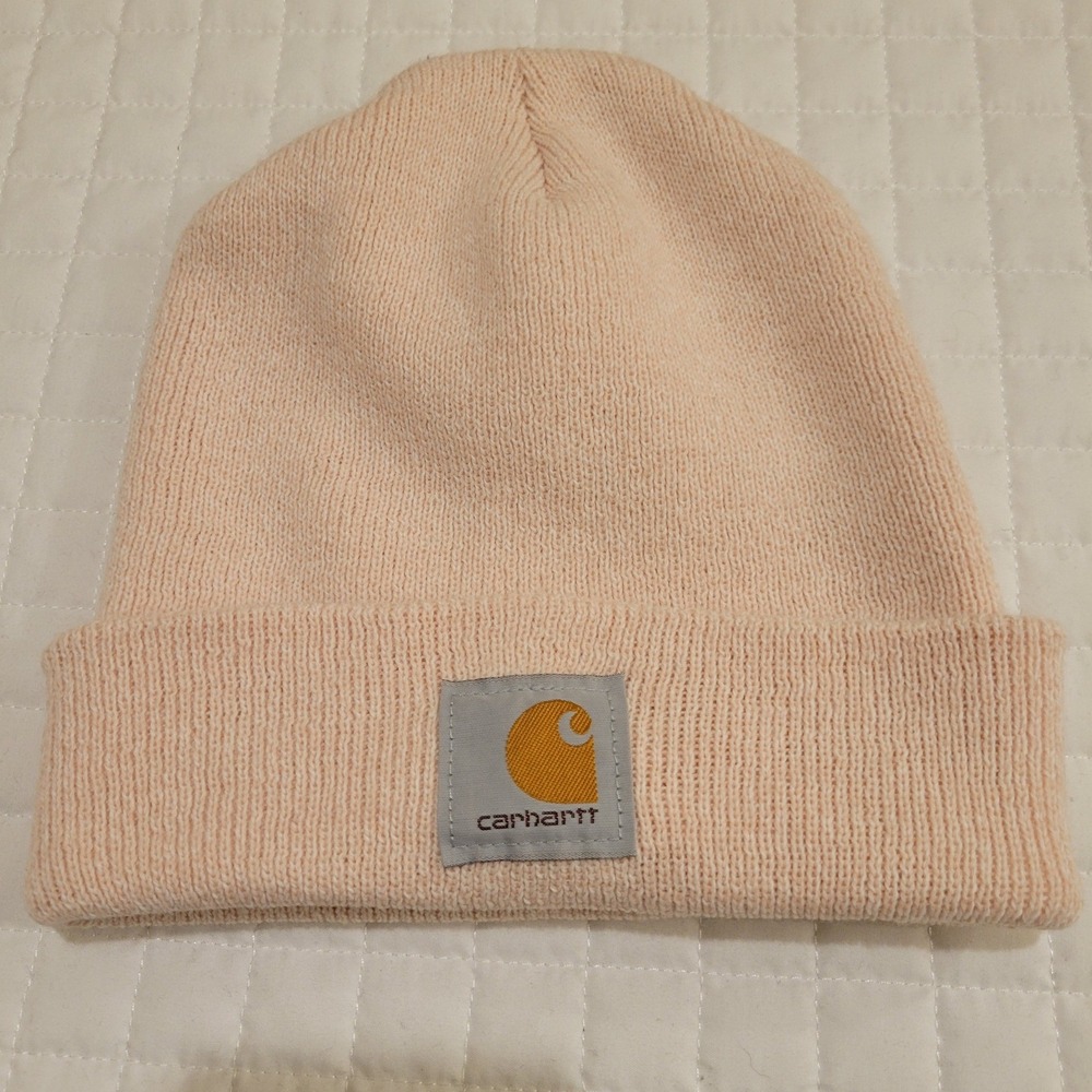 Carhartt Beanie Peach Pink Ribbed Knit Hat Girly Pastel Kidcore Spring Easter